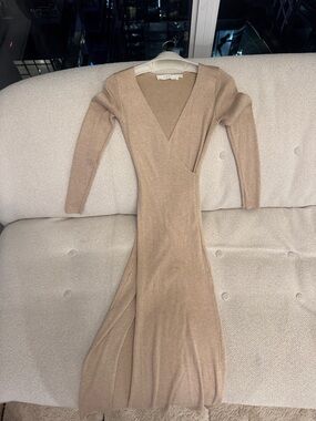 Astr Beige Wrap-Style Long Sleeve Maxi Dress